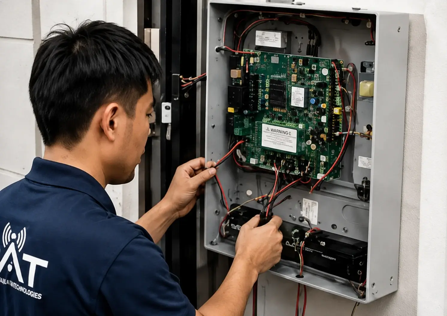 Digital Alarm Technologies technician servicing a security system